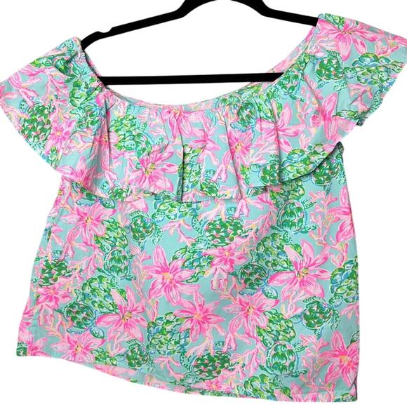 Lilly Pulitzer Zeldie One Shoulder Blouse Ruffle Size XS NWOT Preppy Pink Isle - Picture 4 of 9